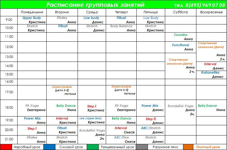 Расписание групп ан